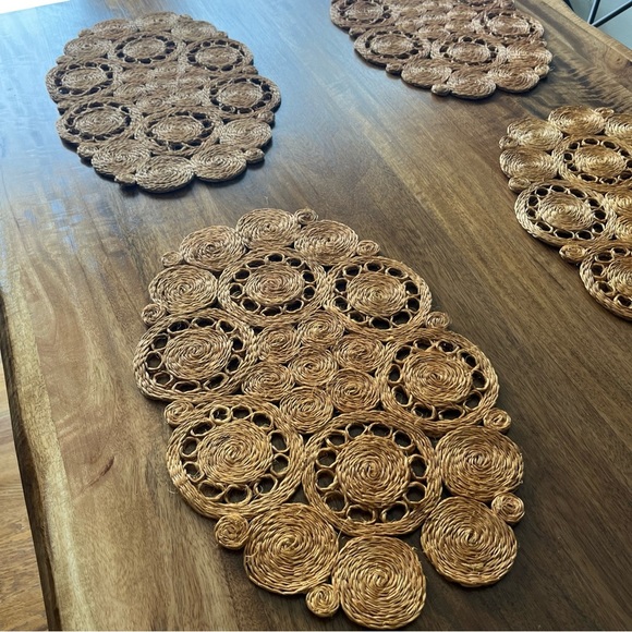 Vintage Jute Placemats Boho Natural Thick Woven Oval Lot of 6 - Picture 4 of 5